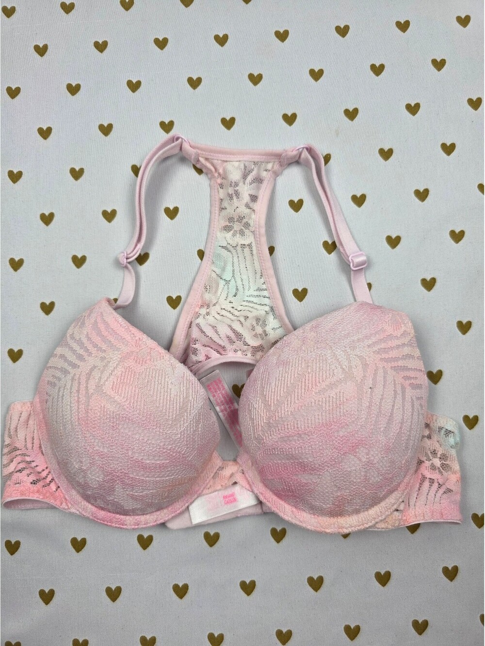 Victorias Secret PINK Front Close Racerback Floral Bra 32A Push Up